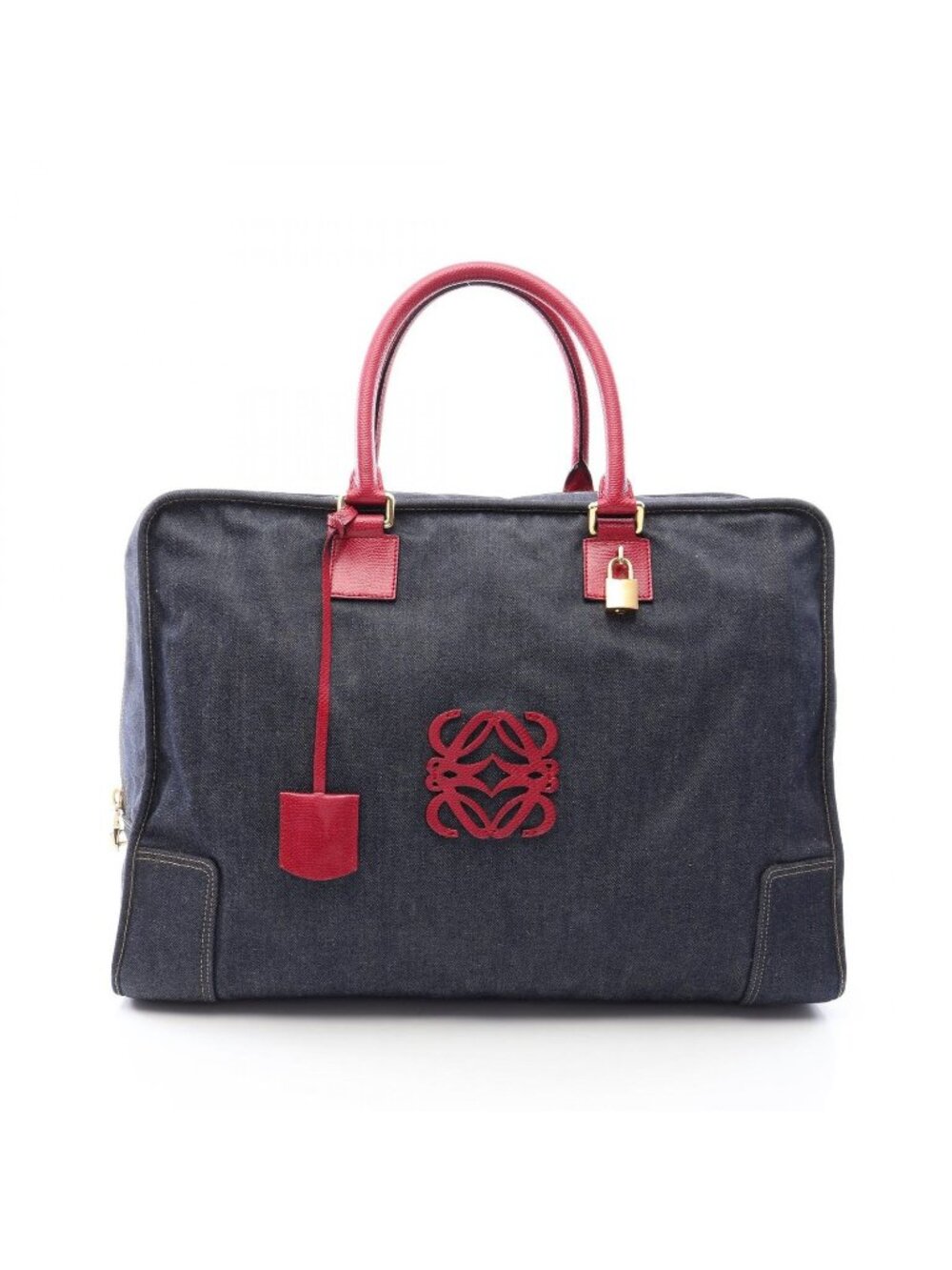 Loewe Boston Bag Amazona 50 Indico Blue Burgundy Denim Leather